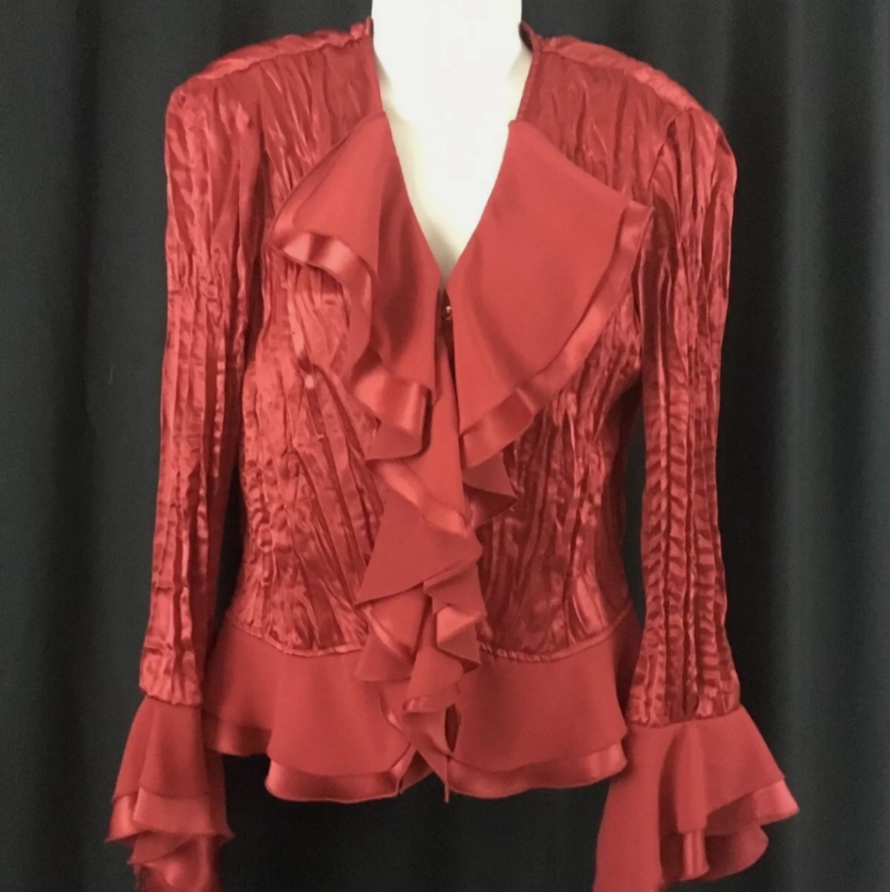 Vintage Joseph Ribkoff Ruffle Crinkle Victorian Blouse Top